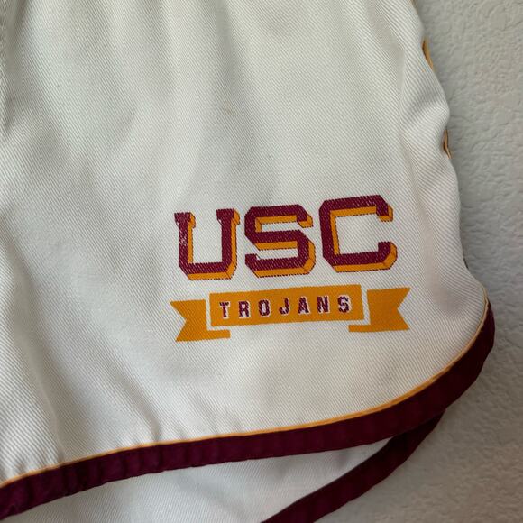 Vintage 70s-80s USC Trojans dolphin hem shorts J.J. MacIntyre white gold red SzM - Picture 2 of 8